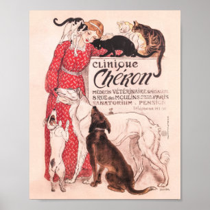 Clinique Cheron Vintage Dog Cat Steinlen Poster