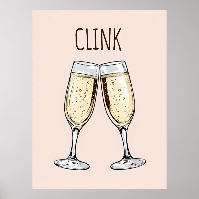 Clink Champagne Poster - Arte do Partido Minimalis (Frente)