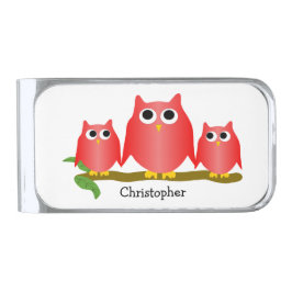 Clip Para Dinheiro Prateado Red Owls Design Personalised