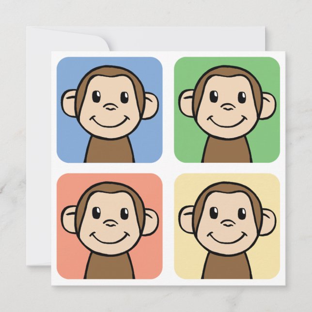 Clipe de Cartoon Art com 4 macacos felizes (Frente)
