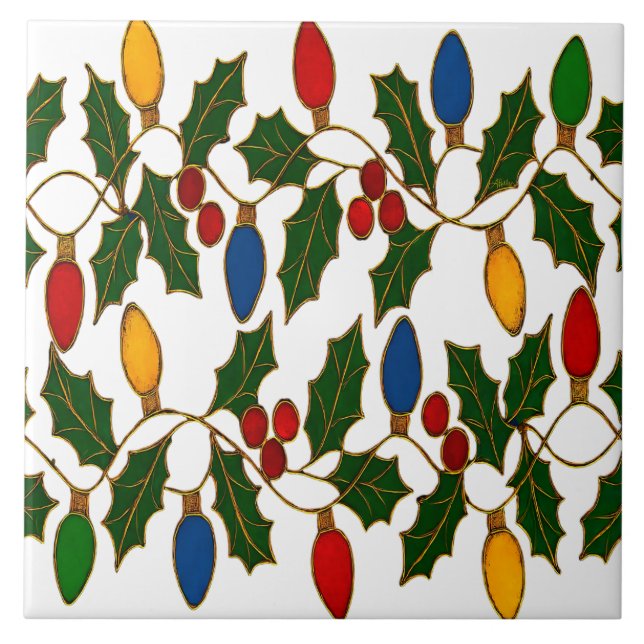 Cloisonne Art Christmas Lights and Holly (Frente)
