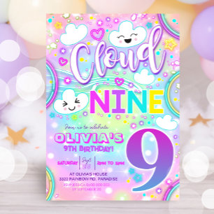 Cloud 9 Aniversário Convite Rainbow Neon