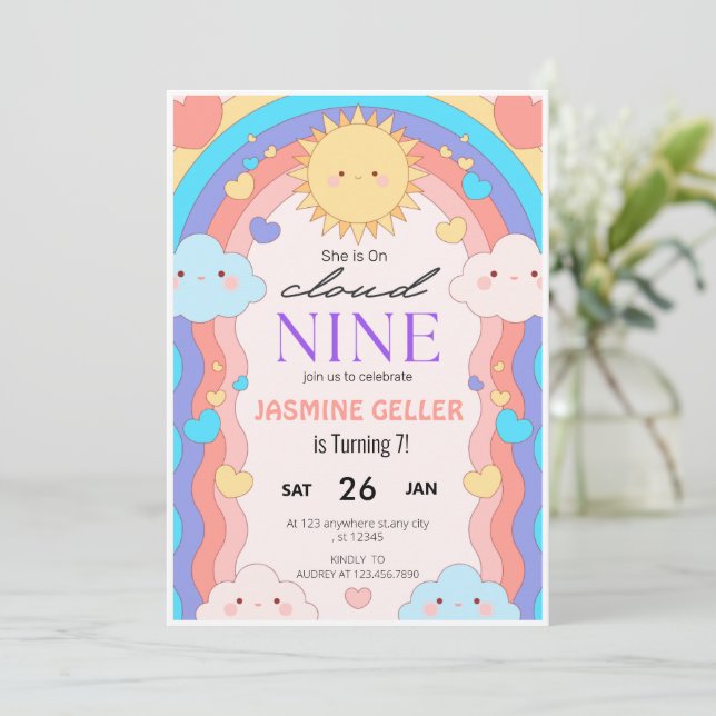 Cloud 9 Convite de Aniversário (Em pé/Frente)
