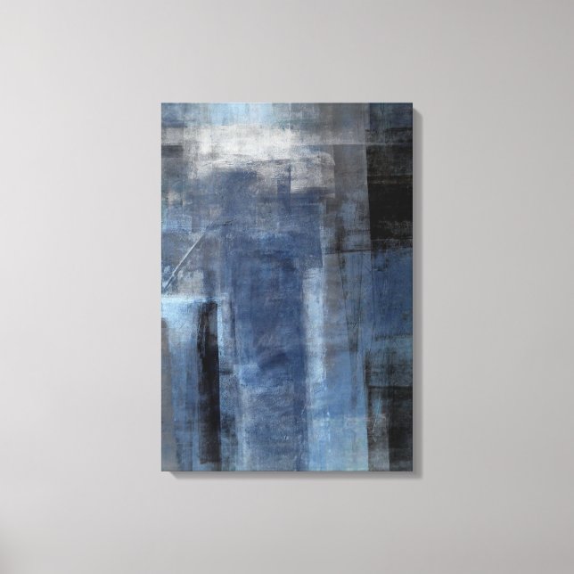 'Clumsy' Blue and Cinza Abstrato Art Canvas Print (Frente)
