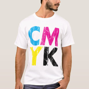 CMYK afligiu o tipo empilhado camisa