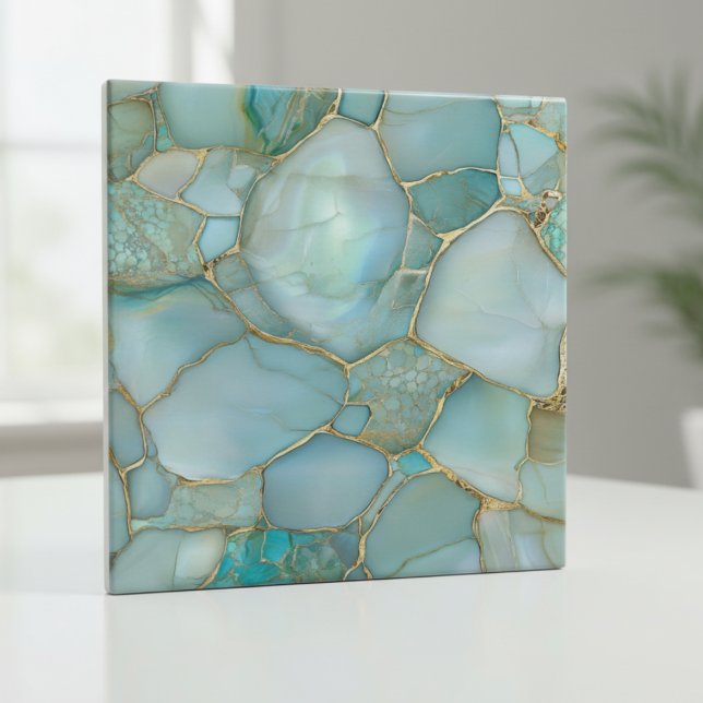 Coastal Aqua Agate Gold Mosaic (Criador carregado)