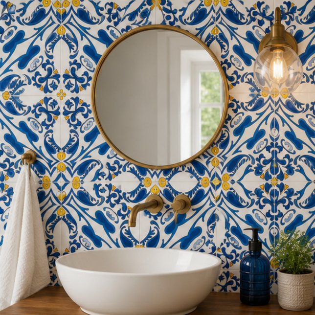 Coastal Arabesque Blue Botanical Mosaic Elegant  (Criador carregado)