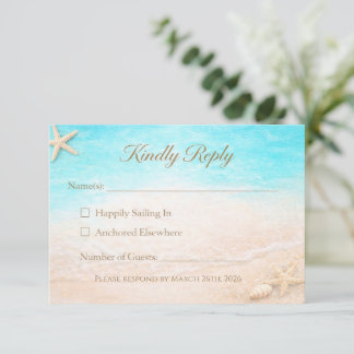 Coastal Beach Wedding RSVP Card Starfish