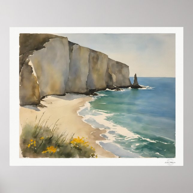 Coastal Cliffs and Sandy Beach Poster (Frente)