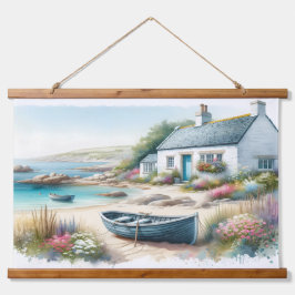 Coastal Cottage Watercolor Seaside Scene