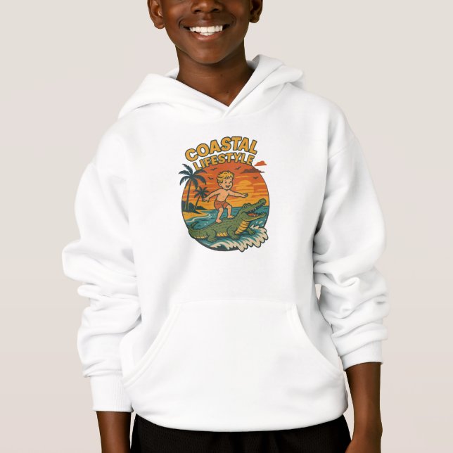 Coastal Lifestyle Gator Surfing -Retro Beach Kid's (Frente)