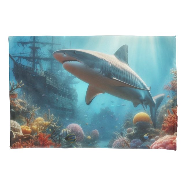 Coastal/nautical tiger shark & coral reef (Frente)