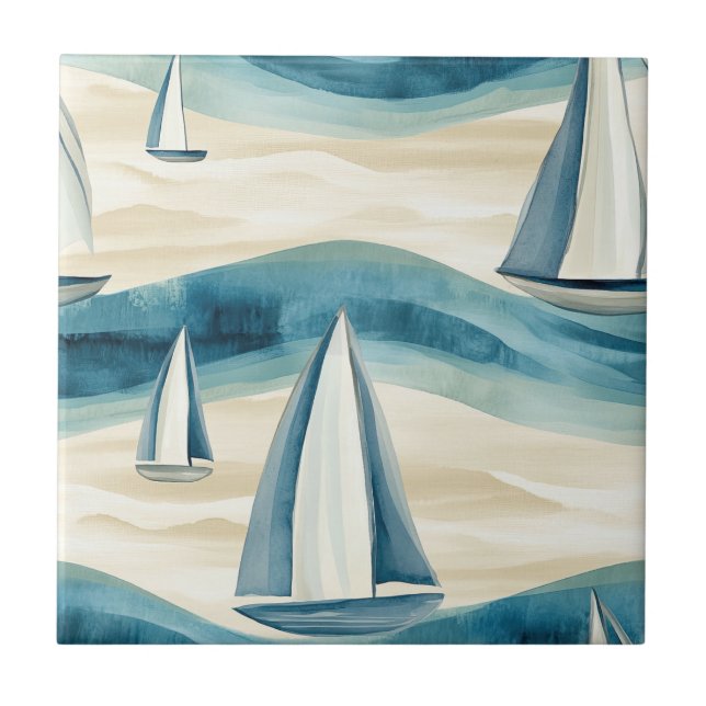 Coastal Sailboat Waves Nautical Pattern (1) (Frente)