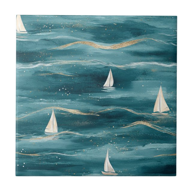 Coastal Sailboat Waves Nautical Pattern (3) (Frente)