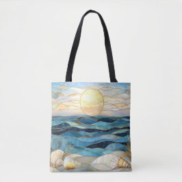 Coastal Stained Glass Ocean Sunset Tote Bag