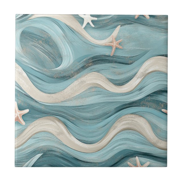 Coastal Starfish on Aqua Sand Waves Pattern (10) (Frente)