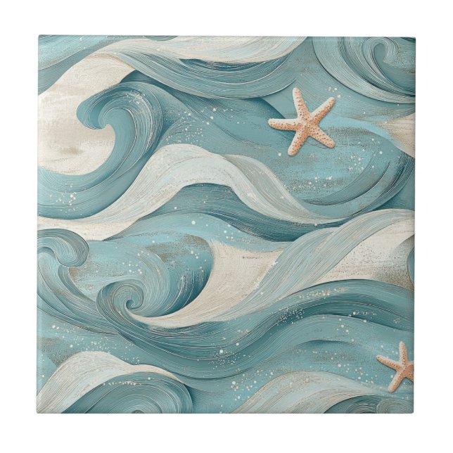 Coastal Starfish on Aqua Sand Waves Pattern (11) (Frente)