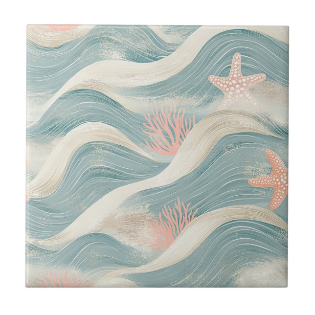 Coastal Starfish on Aqua Sand Waves Pattern (8) (Frente)