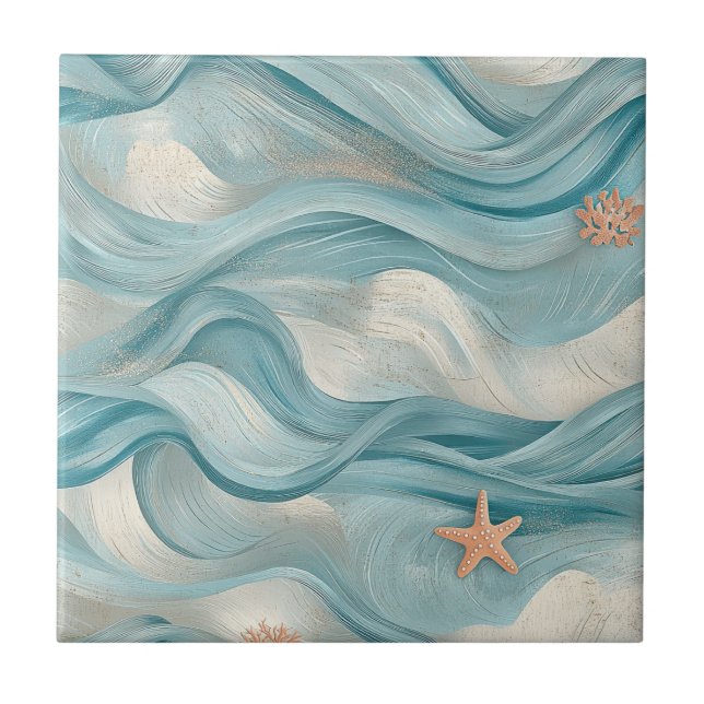 Coastal Starfish on Aqua Sand Waves Pattern (9) (Frente)
