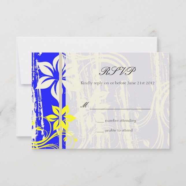 Cobalt Blue e Yellow Swirl Weding RSVP (Frente)