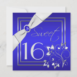 Cobalt Blue Silver Floral Sweet Sessenta Convite