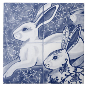 Cobalto Blue Rabbit Chinoiserie Dedham Delft Marin