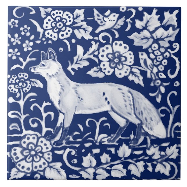 Cobalto Marinho Azul Cobalto Fox Woodland Floral M (Frente)