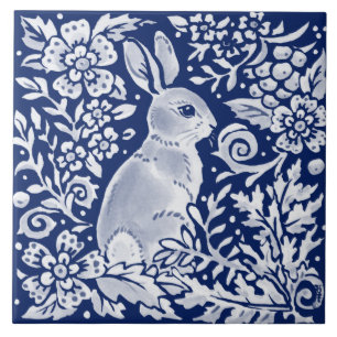Cobalto Marinho Azul Rabbit Woodland Delft Dedham