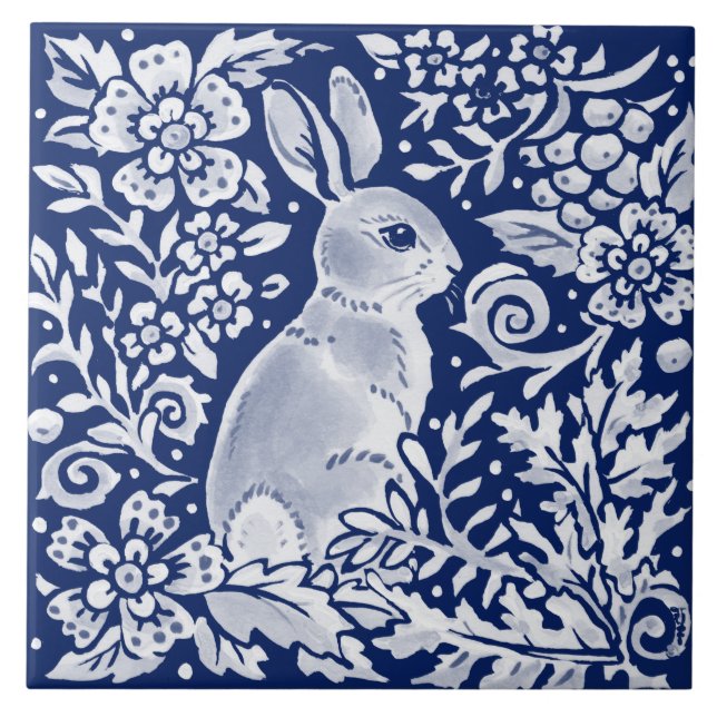 Cobalto Marinho Azul Rabbit Woodland Delft Dedham (Frente)