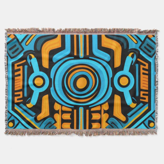 Cobertor 155 padrão simétrico azul e laranja (Frente)