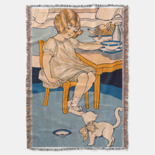 Cobertor 1920 menina e seu gatinho branco