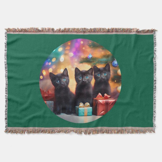 Cobertor 3 Jovens Black Eyed Black Kittens Cena de Natal (Frente)