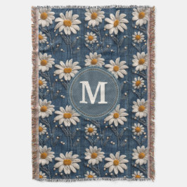 Cobertor 3D Daisy Embroidery Denim Custom Blanket 