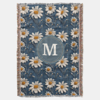 Cobertor 3D Daisy Embroidery Denim Custom Blanket