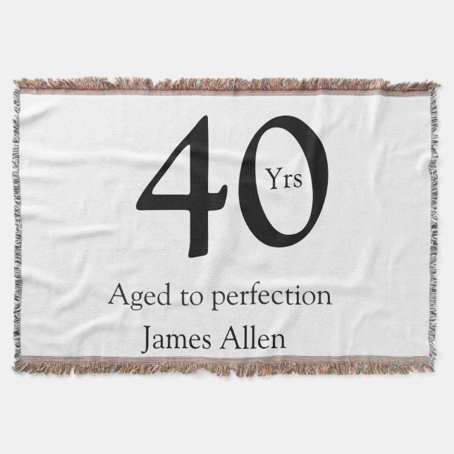 Cobertor 40 years aged to perfection birthday name simple  (Frente)