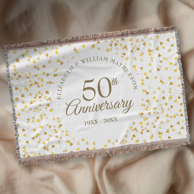 Cobertor 50º Aniversário do Amor Dourado Corações Confetti (50th Wedding Anniversary Gold Love Hearts Confetti Throw Blanket)