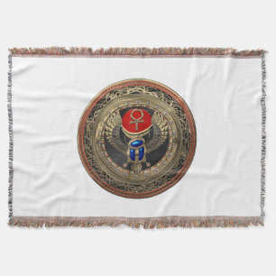 Cobertor [500] Scarab Dourado Egípcio Alado Sagrado com Ank