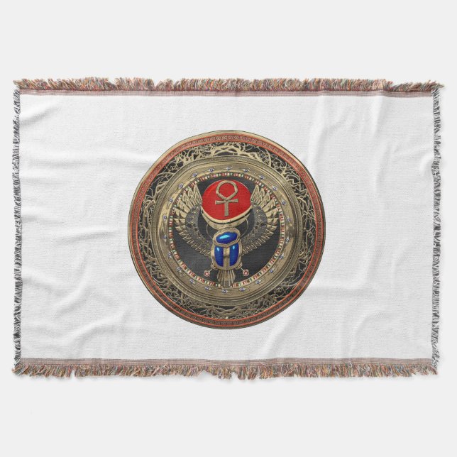 Cobertor [500] Scarab Dourado Egípcio Alado Sagrado com Ank (Frente)