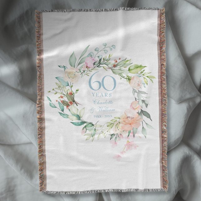 Cobertor 60º Aniversário do Casamento de Diamante Floral Ga (60th Diamond Wedding Anniversary Floral Garland Throw Blanket)