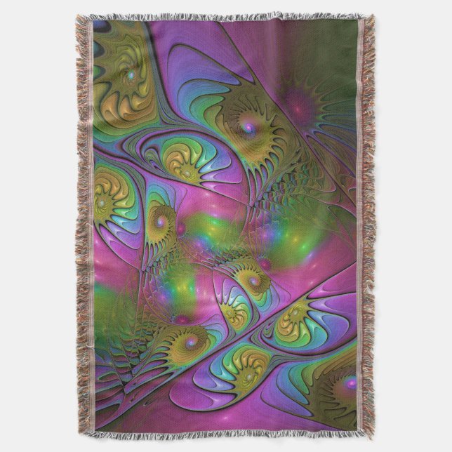 Cobertor A Arte Fractal Abstrata Trippy Luminosa Colorida (Frente Vertical)