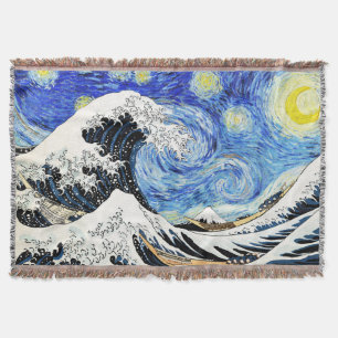 Cobertor A Grande Onda de Kanagawa em Noite Estrelada