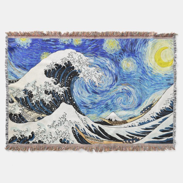 Cobertor A Grande Onda de Kanagawa em Noite Estrelada (Frente)