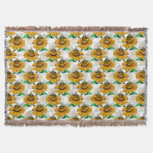Cobertor Abelha na Design de padrão de flores de girassol