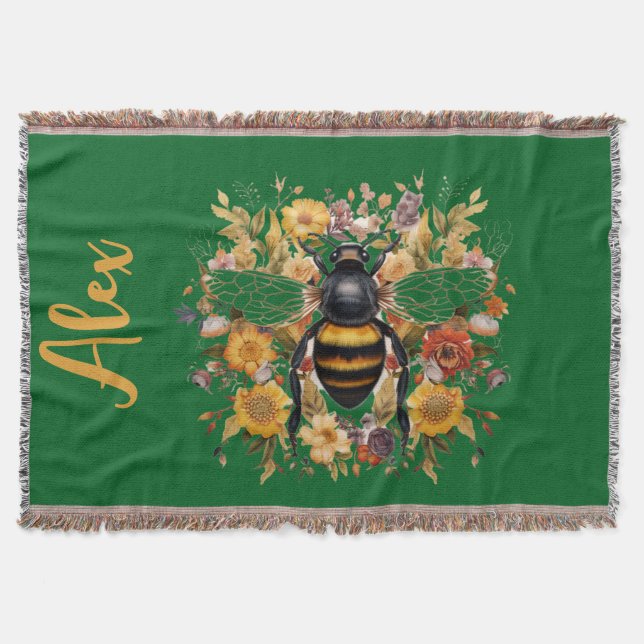 Cobertor Abelhas personalizadas e flores selvagens - (Frente)