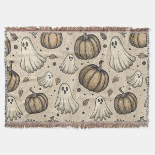 Cobertor Abóbora Fantasma de Halloween Vintage Pergaminho R