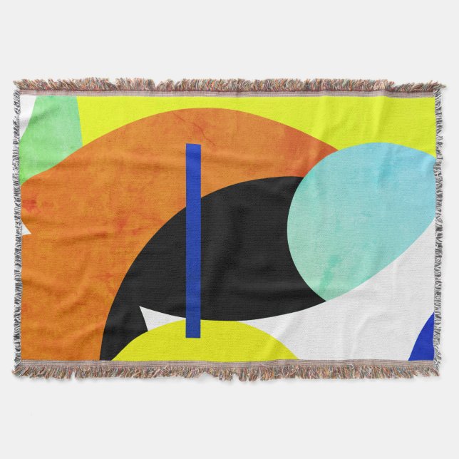 Cobertor Abstrato Art Mínimo Amarelo Azul em Aberto (Frente)