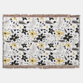 Cobertor Abstrato Black Yellow Cinza Floral Sem Costura Pad