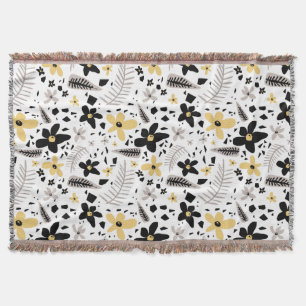 Cobertor Abstrato Black Yellow Cinza Floral Sem Costura Pad