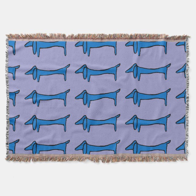 Cobertor Abstrato Dachshund em Azul (Frente)