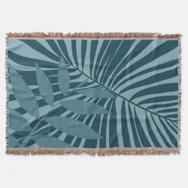 Cobertor abstrato de palma e folha tropical em cinza azul (Frente)